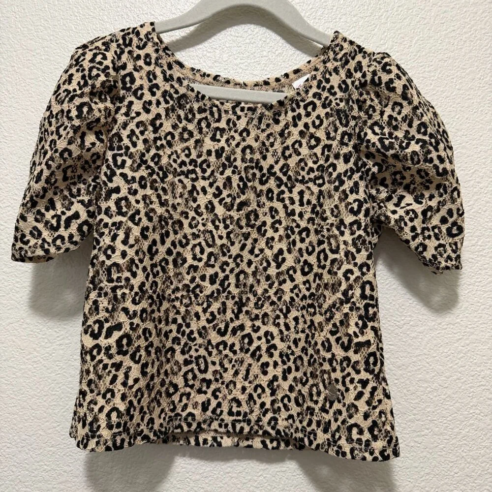 Justice leopard lace top with lined tan tank, short sleeve, size 6